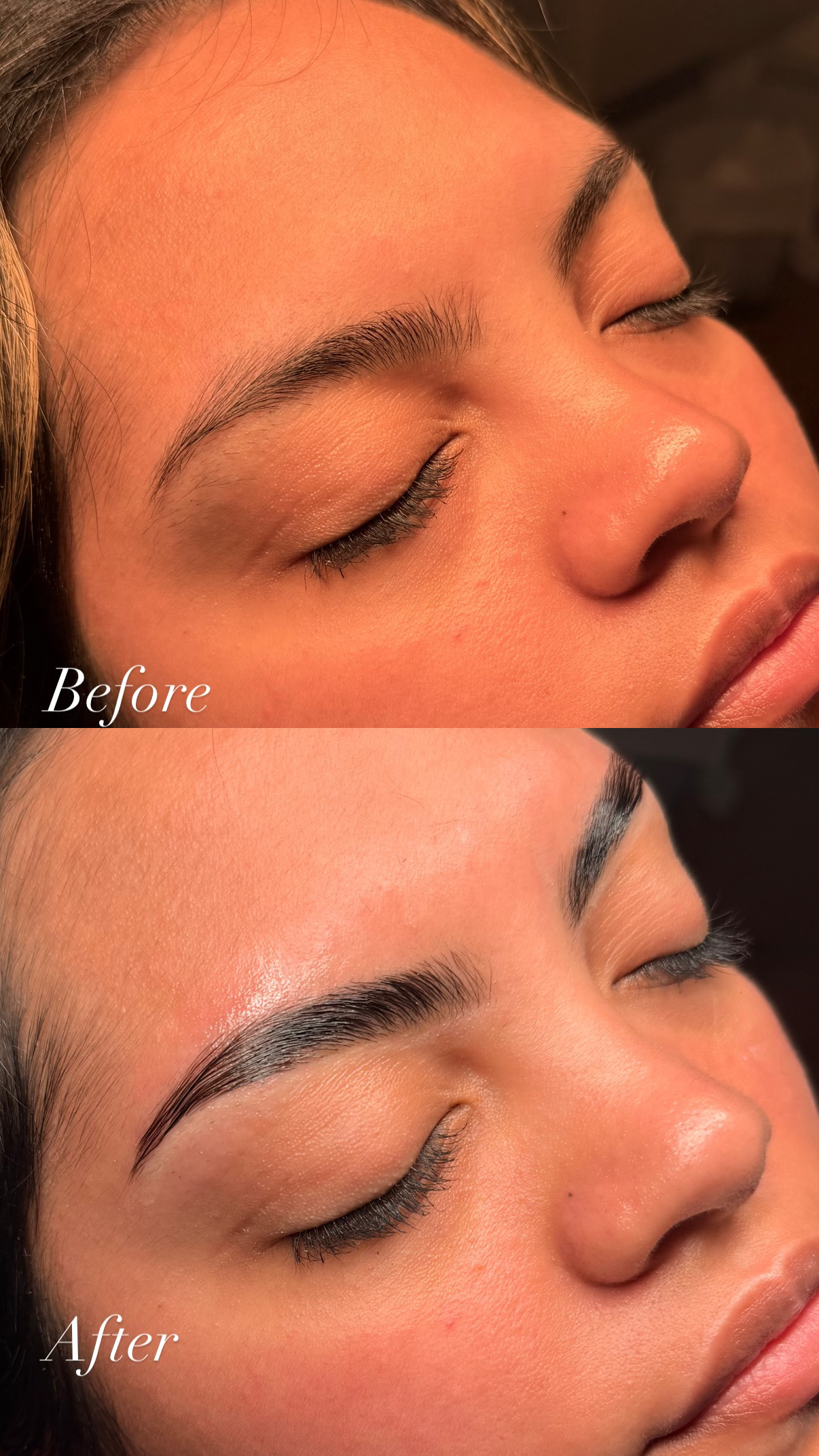 Before and after customized brow service